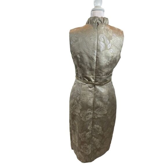 Eliza J Champagne Color Floral Brocade Ruffle Neckline Sleeveless Dress Medium - Picture 5 of 13
